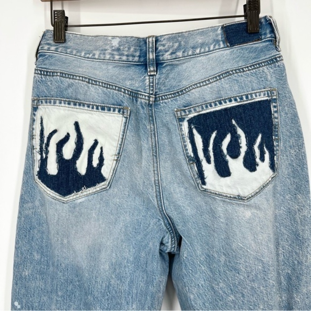 American Eagle Reworked Custom Flame Pocket Distressed Mom Jeans LONG